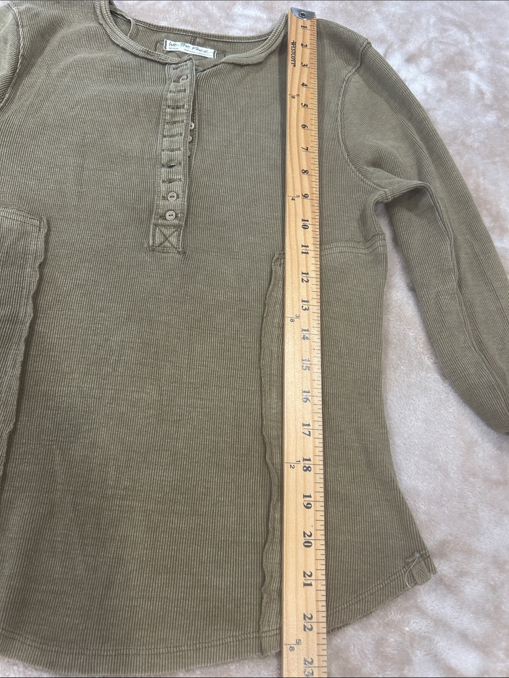 Free People Mareea Henley Top Womens M Olive Thermal Ribbed Boho heritage earthy - Picture 6 of 12